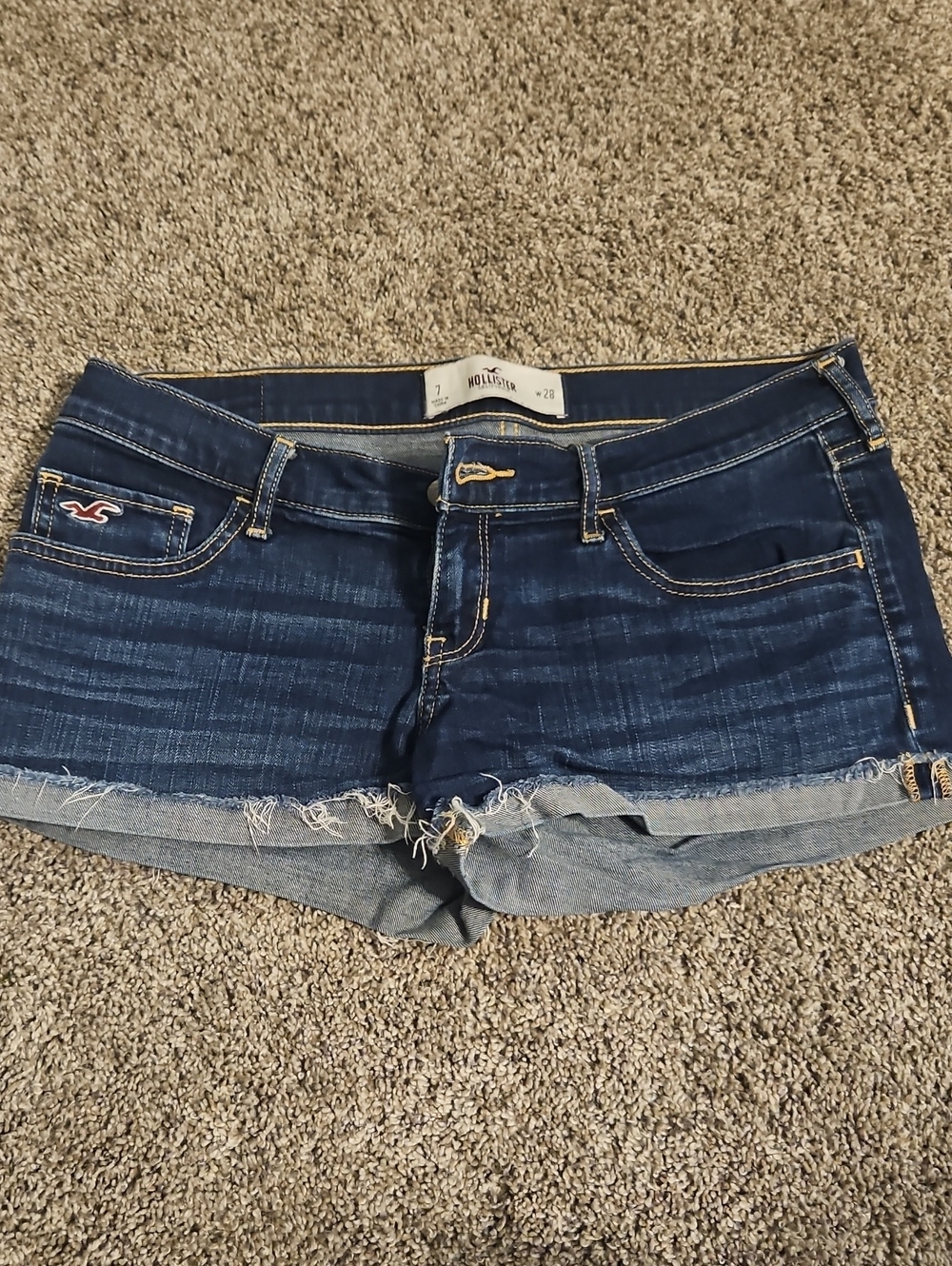 Hollister Dark Blue Distressed Denim Cutoff Shorts